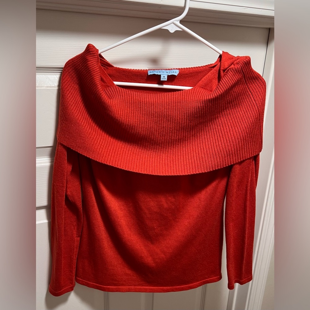 Antonio Melani Red Off-The-Shoulder Long Sleeve Wool Sweater! Size Medium.